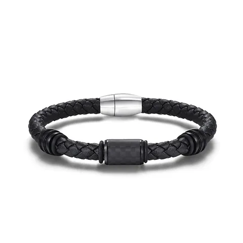 Herren Geflochtenes Lederarmband Mit Kohlefaser Edelstahl Magnetverschluss Vintage Ethno Stil Armreif Für Männer