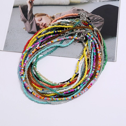 Bohemian Seed Bead Necklace Handmade Colorful Glass Beads Choker For Women Adjustable Extension Chain Fashion Jewelry
