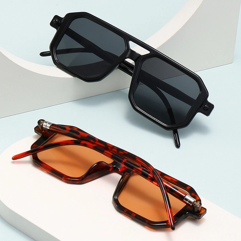 Gafas De Sol Poligonales Retro Puente Doble UV400 Montura Completa Moda Geométrica Hombre Mujer