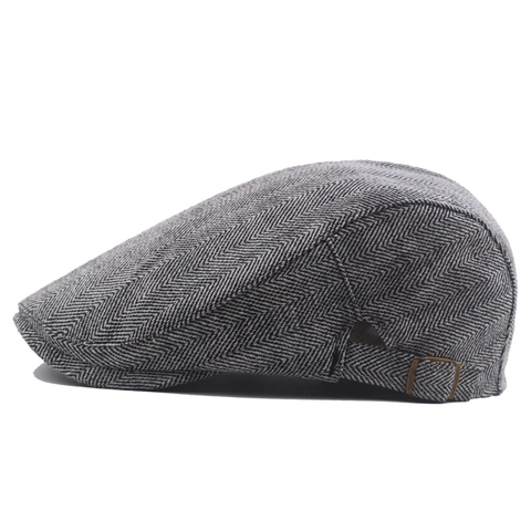 Vintage Herringbone Newsboy Cap Pure Cotton Adjustable Metal Buckle Retro Flat Cap For Men Autumn Winter Warm