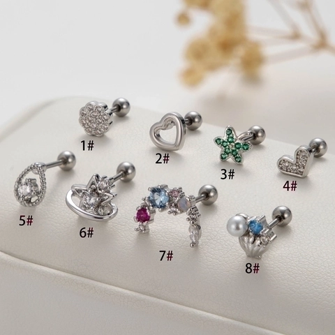 Stainless Steel Heart Star Stud Earrings With Cubic Zirconia Screw Back Helix Cartilage Piercing Jewelry For Women