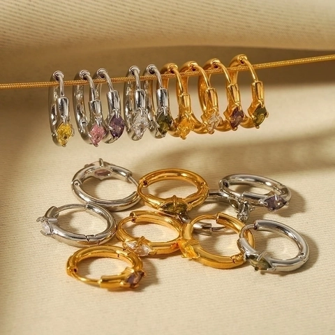 Marquise Zirkon Hoop Ohrringe Edelstahl 18K Vergoldet Bunte Edelstein Huggie Ohrringe Für Frauen Modeschmuck