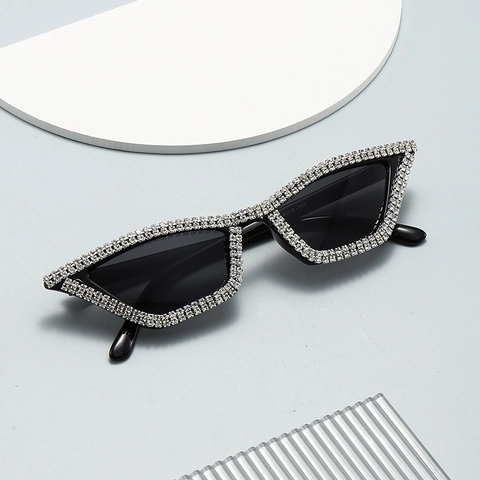 Cat Eye Sunglasses Women Rhinestone Small Frame UV400 Sparkling Party Stage Travel Fashion Trendy Eyewear