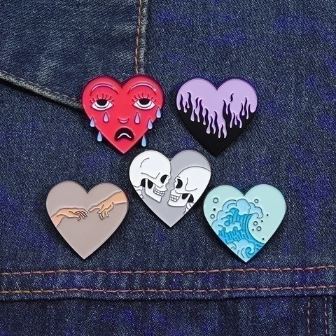 Épingle Émaillée En Forme De Cœur Alliage Artistique Squelette Vagues Création D'Adam Broche Badge Pour Vêtements Sacs
