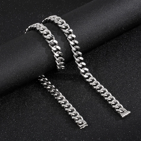 Collar De Cadena Cubana Para Hombre Acero Inoxidable Estilo Hip Hop Punk Joyería Callejera Pulido
