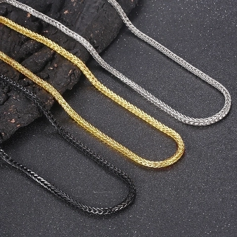 Stainless Steel Wheat Chain Necklace For Men Punk Hip Hop Style Retro Dragon Bone Link Chain With Lobster Clasp