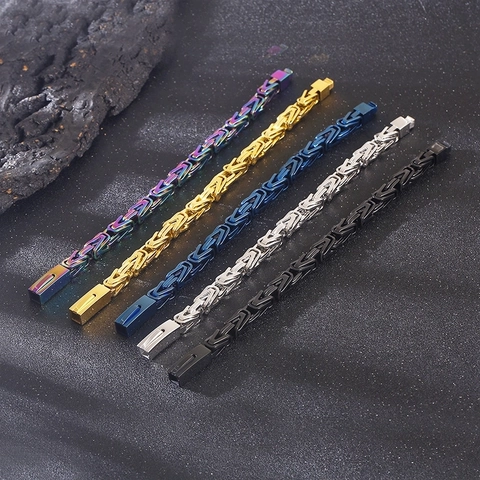 Bracciale Da Uomo Catena Bizantina Intrecciata Acciaio Inossidabile Forma A V Hip Hop Street Style Accessorio Robusto