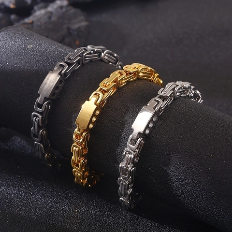 Pulsera De Cadena Bizantina Para Hombre Acero Inoxidable Punk Retro Estilo Industrial Joyería Accesorios