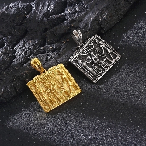 Ancient Egyptian Hieroglyphs Pharaoh Pendant 316L Stainless Steel Retro Punk Square Plate Symbolic Jewelry For Men
