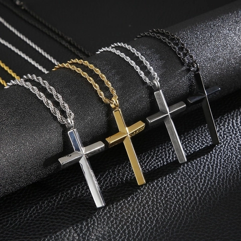 Collar Con Colgante De Cruz De Acero Inoxidable Cadena De Cuerda Trenzada Joyería De Moda Hip Hop Para Hombres Mujeres