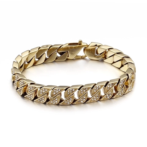 Herren Hip Hop Iced Out Panzerkette Halskette Und Armband Edelstahl Mit Strasssteinen Besetzt Schmuck