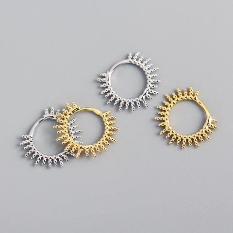 925 Sterling Silber Creolen Sonnenstrahl Design Kleine Perlen Geometrischer INS Stil Minimalistischer Damen Feiner Schmuck