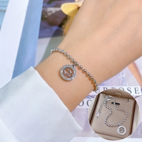 Edelstahl Perlenkette Armband Ineinandergreifendes Doppelherz Strass Rundanhänger Verstellbarer Schmuck Damen Geschenk