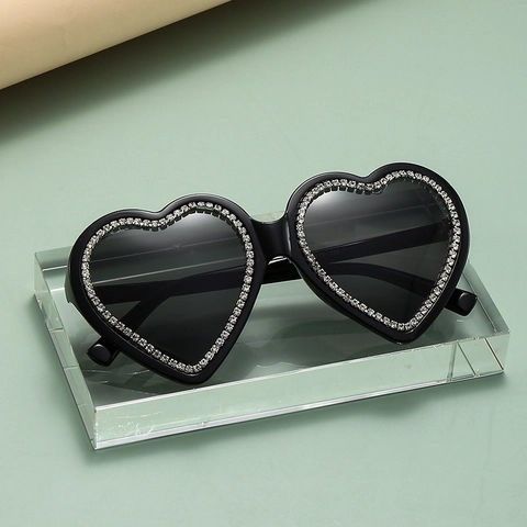 Lunettes De Soleil En Forme De Coeur Femmes Strass Surdimensionnées Monture PC Protection UV400 Y2K