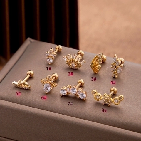 Stainless Steel Cartilage Studs With Copper Zircon Butterfly Flower Eye Screw Ball Back Fashion Jewelry For Women