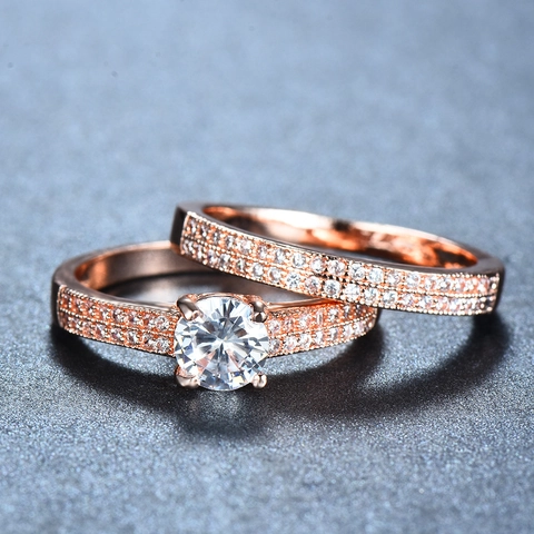 Anello Di Fidanzamento E Fede In Rame Zirconia Cubica Rotonda Gioielli Donne Micro Pave Banquete Elegante Lusso