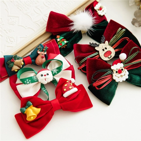 Pinces À Cheveux De Noël Nœud En Velours Renne Père Noël Accessoires Cheveux Pour Femmes Filles