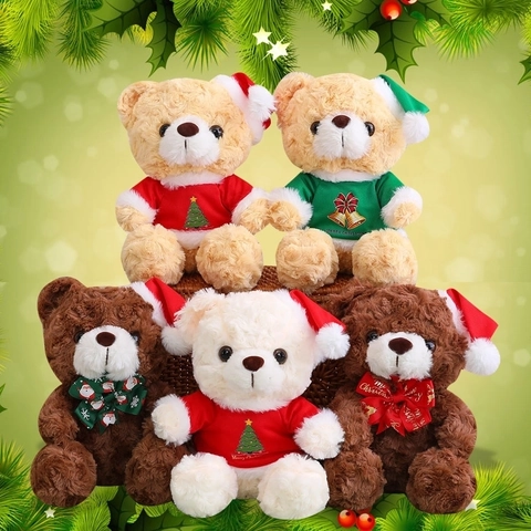 Christmas Teddy Bear Plush Toy Soft Stuffed Animal With Festive Hat And Sweater Ornament For Holiday Gift