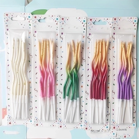 Spiral Curved Birthday Candles Gradient Color Glitter Twisted Cake Candles For Kids Party Cake Decoration Supplies