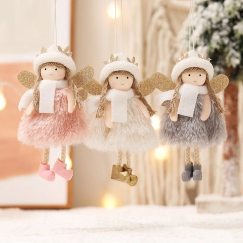 Ornamento Da Appendere Bambola Angelo Di Natale In Peluche Con Ali E Corna Di Renna Dorate Luccicanti Decorazione Per Albero Di Natale