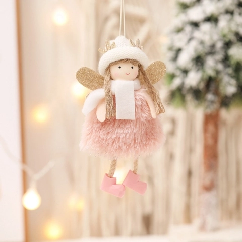 Ornamento Da Appendere Bambola Angelo Di Natale In Peluche Con Ali E Corna Di Renna Dorate Luccicanti Decorazione Per Albero Di Natale