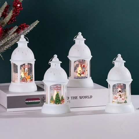 LED Weihnachts Laterne Hängende Nachtlicht Kunststoff Dekolampe Weihnachtsmann Rentier Schneemann Muster Festliche Deko