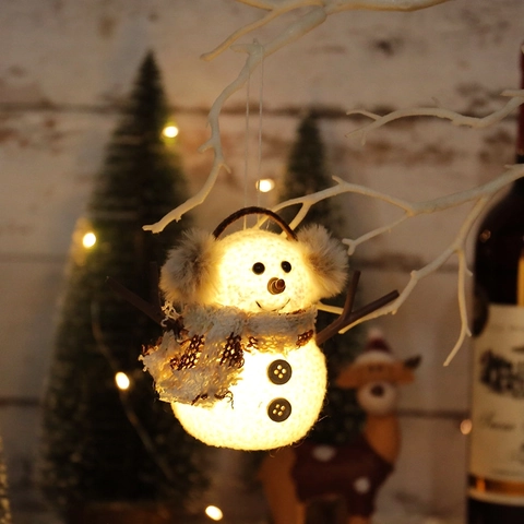Muñeco De Nieve De Navidad Adorno Luminoso Figurita LED Brillante Con Bufanda De Punto Y Orejeras De Peluche Decoración Mesa