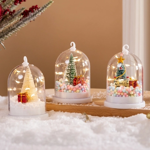 Christmas LED Night Light Ornament Transparent Dome Mini Christmas Tree Snow Landscape Desktop Decoration Festive Gift