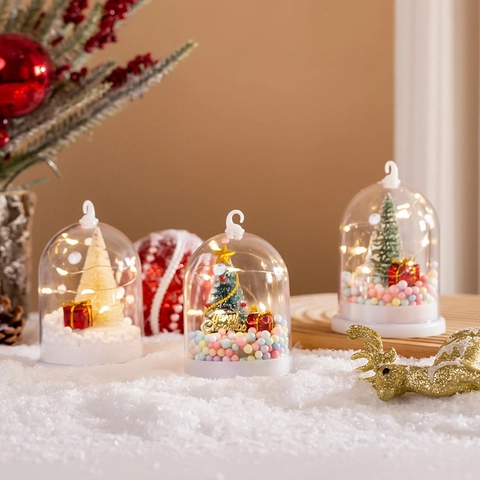 Christmas LED Night Light Ornament Transparent Dome Mini Christmas Tree Snow Landscape Desktop Decoration Festive Gift