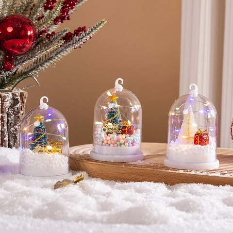 LED Christmas Tree Night Light Miniature Micro Landscape Transparent Dome Snowball Ornaments Festive Home Decor Gift