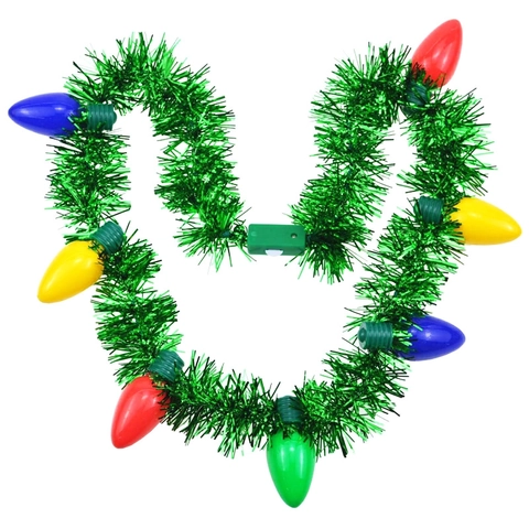 Christmas LED Light Bulb Necklace Plastic Tinsel Glowing Multi Mode Festival Party Props Novelty Decoration Unisex Accessory