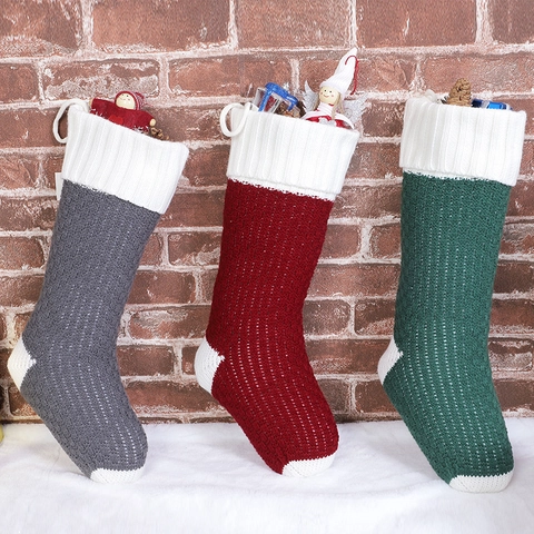Calza Di Natale In Maglia Acrilico Trecce Sacco Regalo Da Appendere Decorazione Festa Camino Rosso Verde Grigio