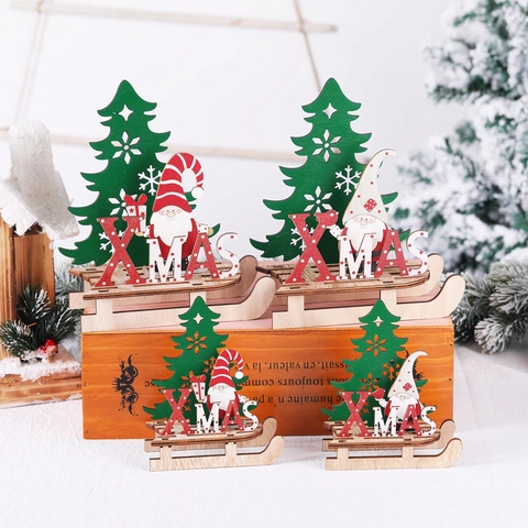 Traîneau De Noël Décoration De Table En Bois DIY Père Noël Peint Lettres Xmas Décor Festif Bureau Maison