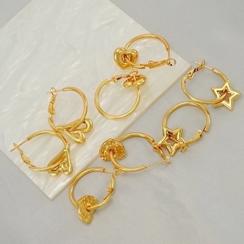 Star Heart Geometric Hoop Earrings 18K Gold Plated Stainless Steel Chic Small Crowd Fashion Jewelry Women