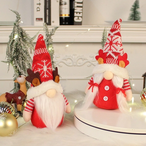 Gnomes De Noël En Peluche Poupée Sans Visage Scandinave Tricot Flocon De Neige Renne Bois Tomte Décoration De Table Maison
