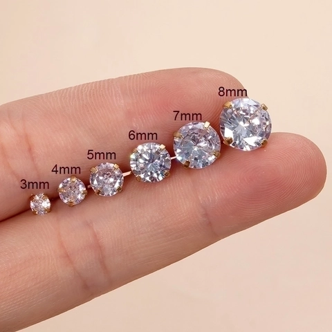 Orecchini A Lobo Acciaio Inossidabile Zirconia Cubica Rotonda Quattro Griffe Cartilagine Piercing Donne