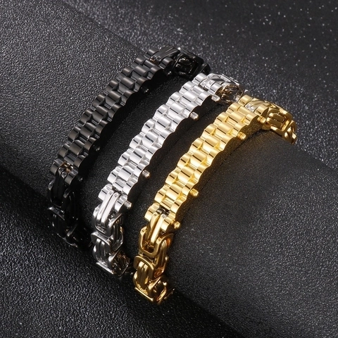 Bracciale Da Uomo Catena Bizantina Acciaio Inossidabile 316L Maglie Stile Orologio Gioielli Punk Hip Hop