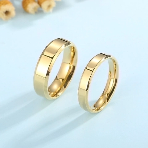 Anillo De Acero Inoxidable 316L Pulido Banda De Borde Biselado Mínimo Simple Para Parejas Hombres Mujeres Joyas