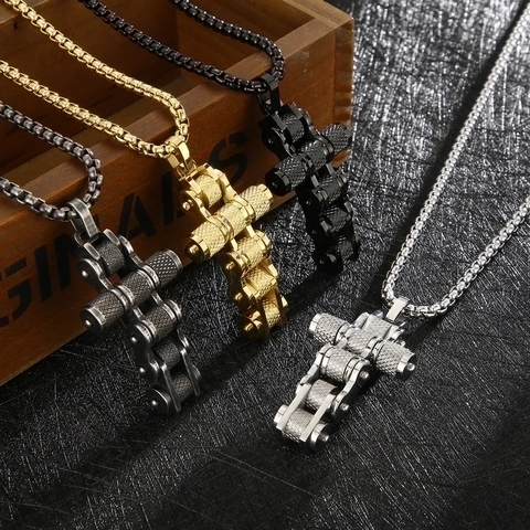 Collana Con Pendente A Croce In Acciaio Inossidabile Design Catena Di Bicicletta Gioielli Industriali Hip Hop Punk Da Uomo
