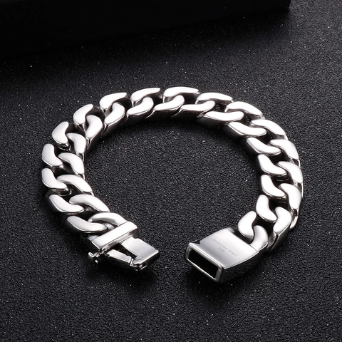 Men Cuban Link Bracelet 316L Stainless Steel Pave Zircon Rhinestone Hip Hop Rock Streetwear Jewelry