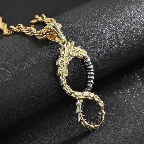 Drachen Unendlichkeit Anhänger Edelstahl 18K Vergoldet Zweifarbig Vintage Punk Hip Hop Schmuck Für Herren