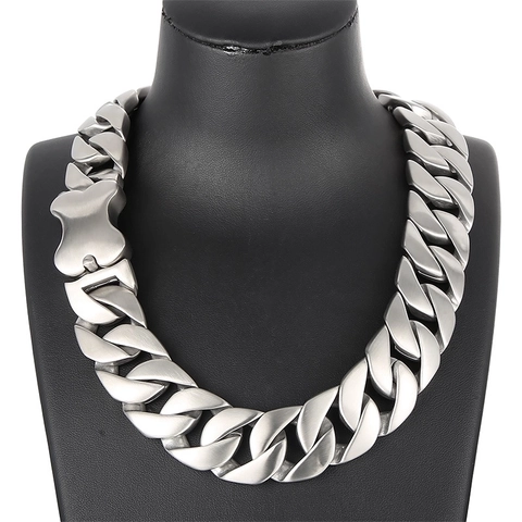 Men Cuban Link Chain Necklace 316L Stainless Steel Heavy Bone Clasp Hip Hop Punk Gothic Jewelry Sandblasted Polished