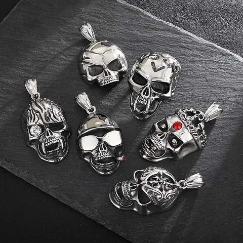 Hip Hop Skull Pendant Stainless Steel Vintage Rhinestone Halloween Ghost Head Mask Jewelry Accessory For Men