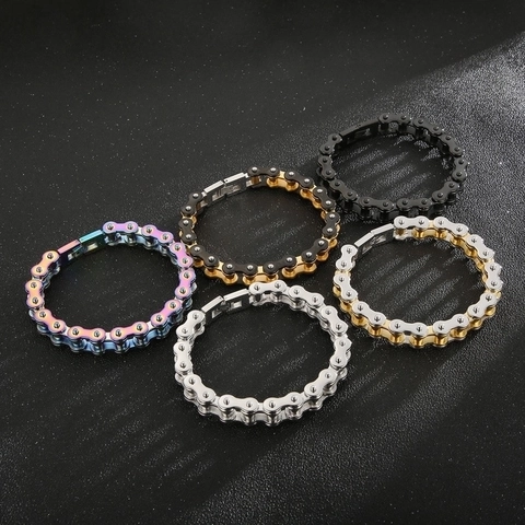 Herren Edelstahl Fahrradkette Armband Punk Rock Hip Hop Industrie Stil Motorrad Glieder Biker Schmuck