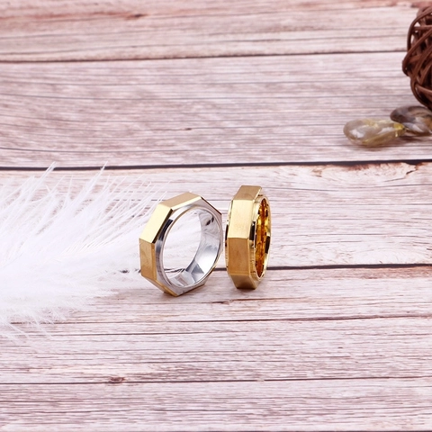 Herren Sechskantmutter Ring Edelstahl Geometrisch Industriestil Vergoldet Zweifarbig Poliertes Band