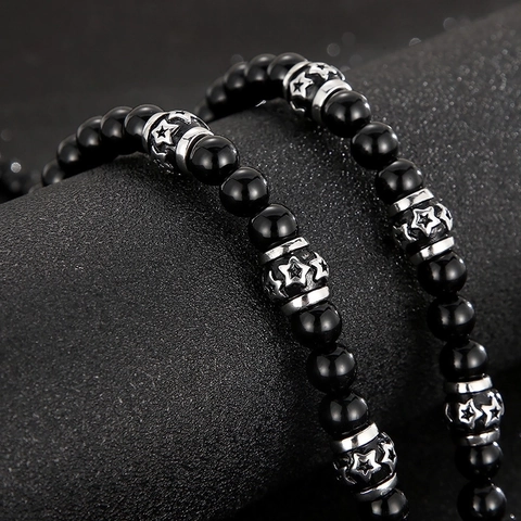 Men's Beaded Necklace With Stainless Steel Dragon Wolf Head Pendant Punk Retro Style Round Bead Chain