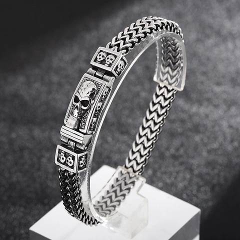 Herren Edelstahl Armband Retro Totenkopf All-seeing Eye Doppelreihig Gliederkette Gothic Punk Schmuck