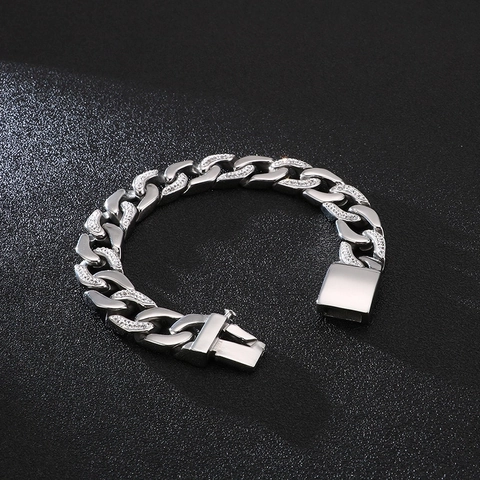 Bracelet Gourmette Homme Acier Inoxydable Zirconia Hip Hop Streetwear Chaîne Lourde Bijoux