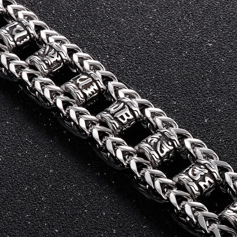 Pulsera De Hombre Cadena Hueso De Dragón Punk Vintage Con Acero Inoxidable 316L Y Cuero De Vaca Grabado Detalle Calavera