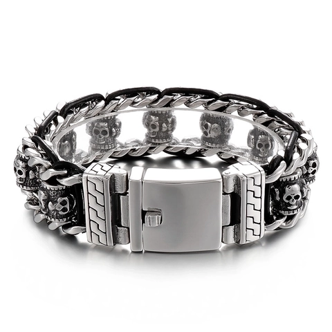 Totenkopf Armband Edelstahl Armreif Punk Gothic Rock Schmuck Männer Vintage Halloween Party Accessoire
